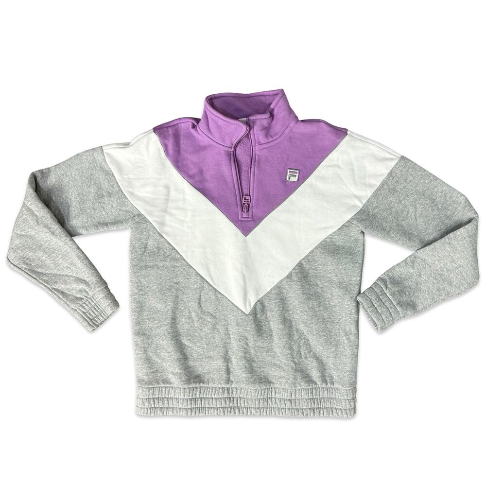FILA Purple White Gray Retro Chevron 1/4 Zip Pullover Sweatshirt Fleece size S
